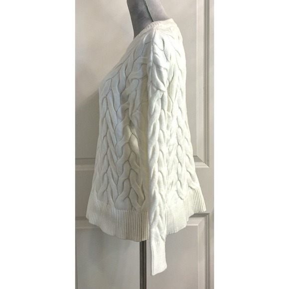 Women’s Cable Birch Knit Fisherman Sweater Pullover Oarsman Preppy Sz M Soft - Picture 3 of 8